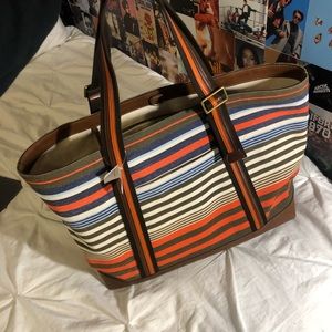 Coach bleecker striped canvas beach tote